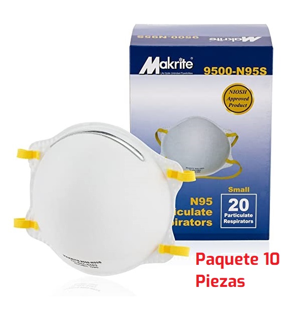 Mascarilla Cubrebocas Makrite N95 Tipo Concha Niosh Fda - Paquete 10 Piezas