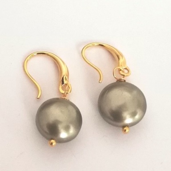 Aretes Perla Color Verdoso-Baño De Oro 18K