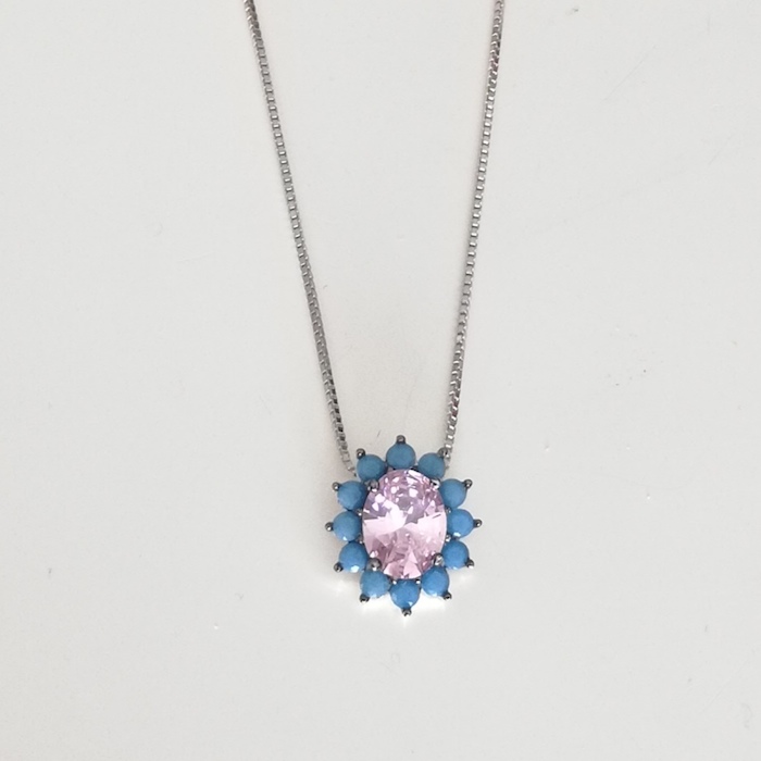 Collar Cristal Rosa- Plata 925