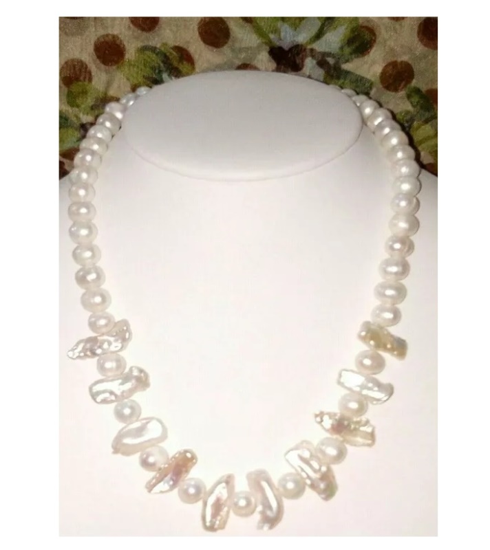 Collar De  perla Cultivada Biwa Con Broche de Chapa de Oro A09
