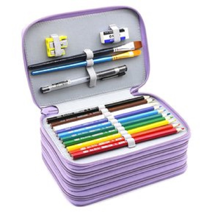 Lapicera Con Divisiones Cartucheras Organizador Estuche Para Lapices Juveniles Utiles Escolares Color Lila