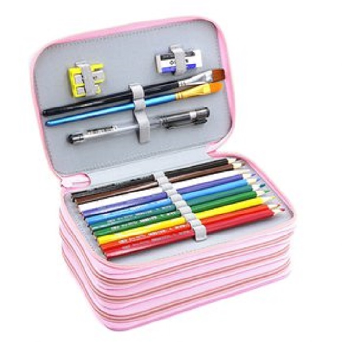 Lapicera Con Divisiones Cartucheras Organizador Estuche Para Lapices Juveniles Utiles Escolares Color Rosa