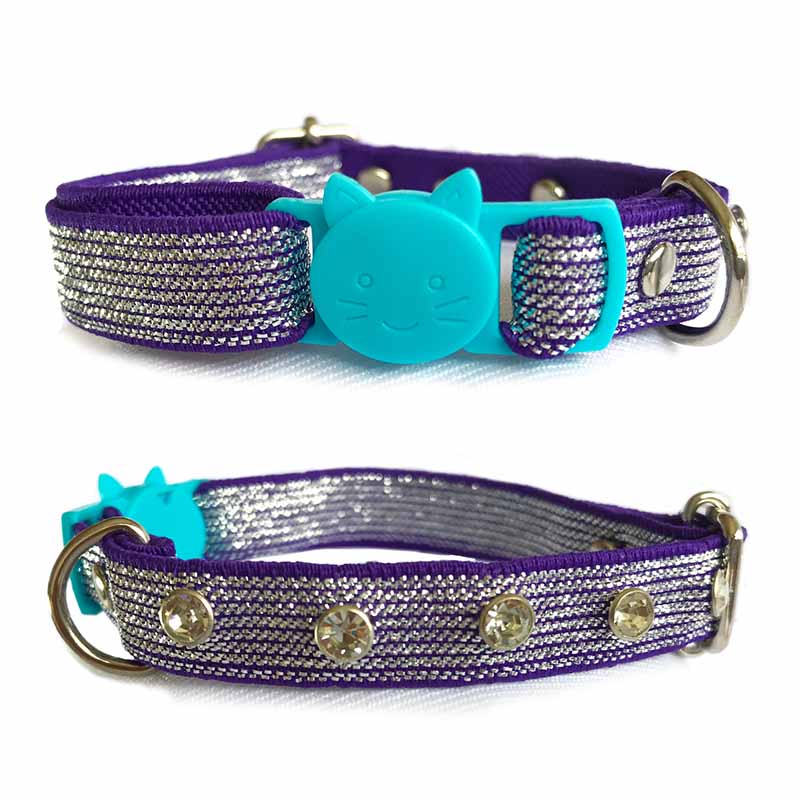 Collar Para Gato Con Incrustraciones Tipo Brillantes Y Broche Breakaway