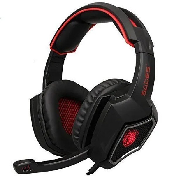 Audífonos Headset Diadema Sades Gamer Spirit Wolf Negro con rojo