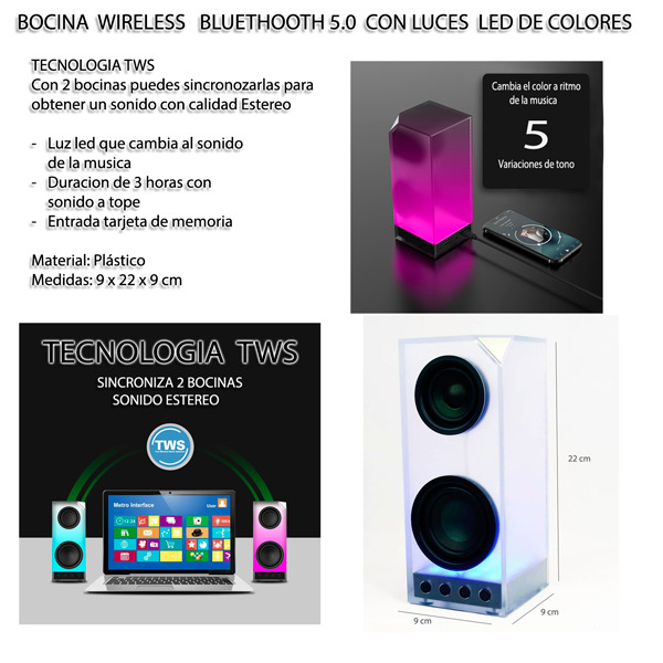 Kk Bocina Transparente Con Luz Recargable Wireless Bass M6