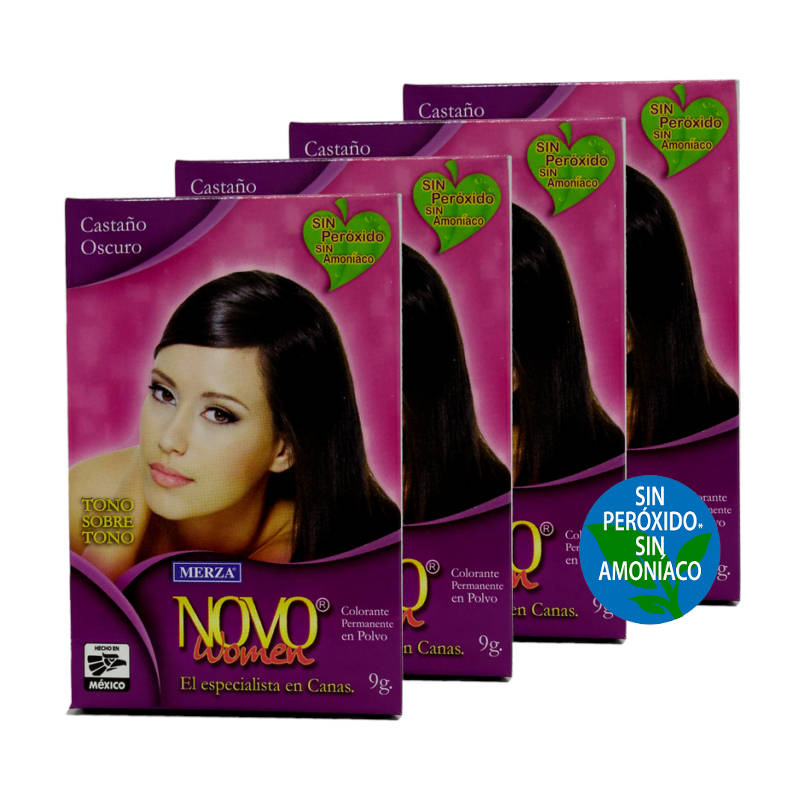 Merza Paquete de 4 Tintes Novo Women Castaño Oscuro Cubre Canas