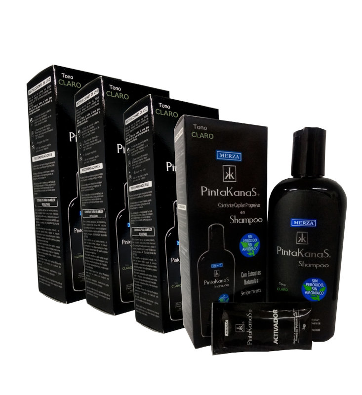 Merza Paquete de 4 Pintakanas Shampoo Para Canas Oscurece Gradualmente Claro