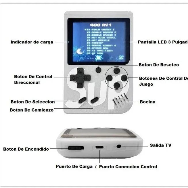 Mini Sup Retro Consola 400 Juegos + Control 2 Jugadores