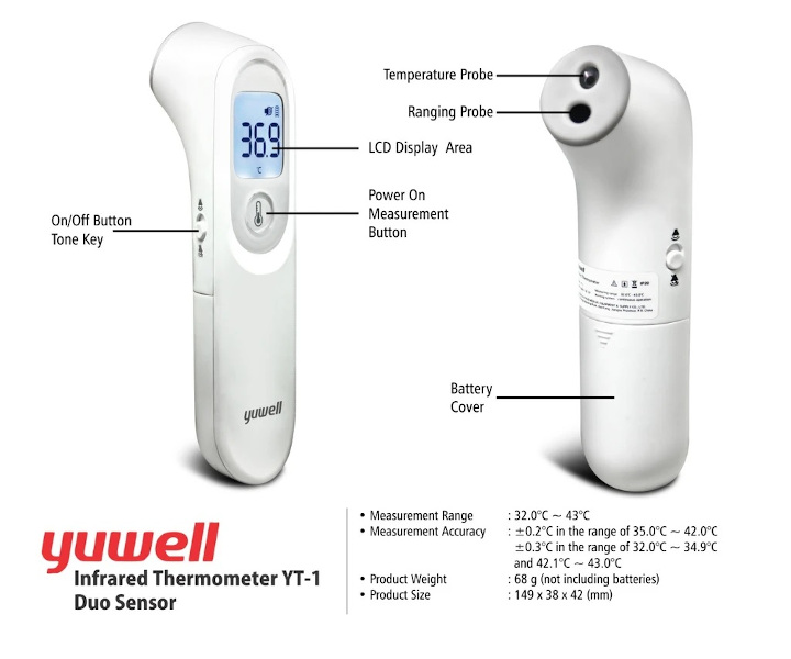 Termómetro Infrarrojo sin Contacto Yuwell YT-1