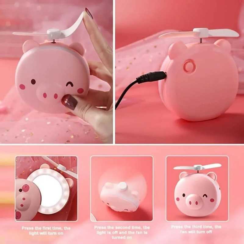 Cerdito con Espejo y luces led Gadgets & fun para maquillaje con ventilador batería recargable