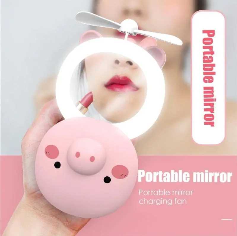 Cerdito con Espejo y luces led Gadgets & fun para maquillaje con ventilador batería recargable