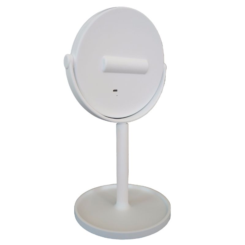 LBP Espejo de Tocador para Maquillaje con Luz LED Regulable, Circular, Giratorio 360, Color Blanco/Rosa, con Cable USB Recargable, diámetro 15 cm, 6In, Inalámbrico, Luz blanca