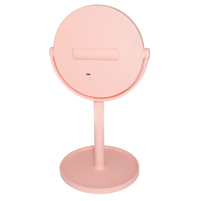 LBP Espejo de Tocador para Maquillaje con Luz LED Regulable, Circular, Giratorio 360, Color Blanco/Rosa, con Cable USB Recargable, diámetro 15 cm, 6In, Inalámbrico, Luz blanca