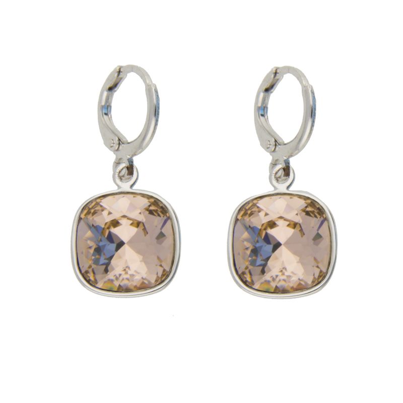 Arete para Mujer con Cristal Fino Europeo en forma de Cuadrado, Bañado en Rodio, Arete Elegante y Brillante, Aretes de Mujer de Moda, Joyería para Mujer de Moda, Regalo especial