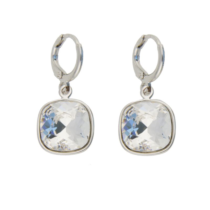 Arete para Mujer con Cristal Fino Europeo en forma de Cuadrado, Bañado en Rodio, Arete Elegante y Brillante, Aretes de Mujer de Moda, Joyería para Mujer de Moda, Regalo especial