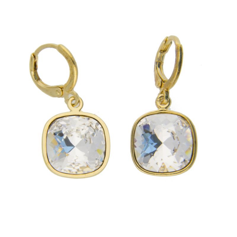 Arete para Mujer con Cristal Fino Europeo en forma de Cuadrado, Bañado en Oro 14k, Arete Elegante y Brillante, Aretes de Mujer de Moda, Joyería para Mujer de Moda, Regalo especial