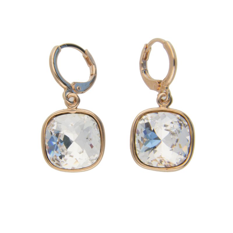 Arete para Mujer con Cristal Fino Europeo en forma de Cuadrado, Bañado en Oro 14k, Arete Elegante y Brillante, Aretes de Mujer de Moda, Joyería para Mujer de Moda, Regalo especial