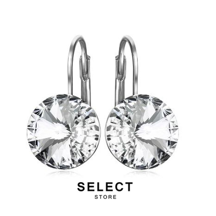 Aretes Colgantes Select Store, Con Swarovski Cristales, Tamano Grande, Color Blanco