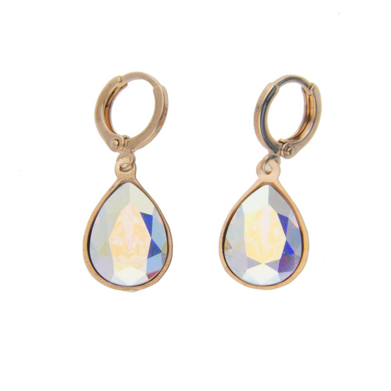 Arete para Mujer con Cristal Fino Europeo en forma de Gota, Bañado en Oro Rosa 14k, Arete Elegante y Brillante, Aretes de Mujer de Moda, Joyería para Mujer de Moda, Regalo especial