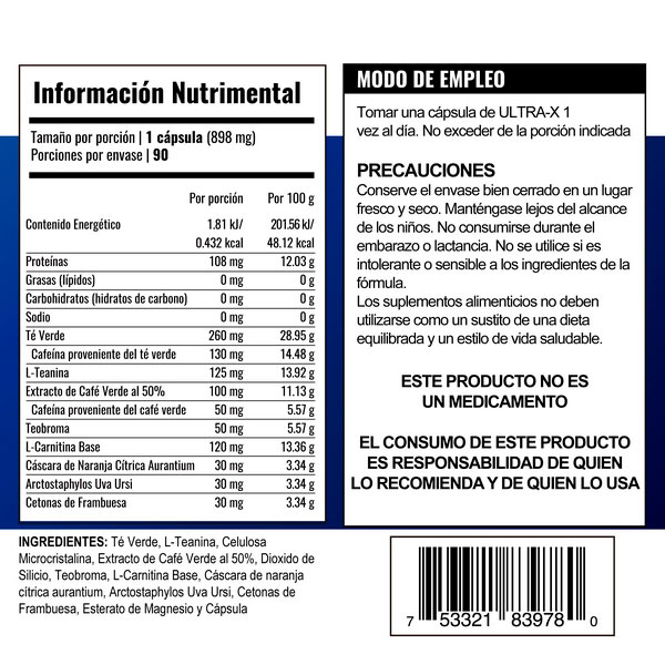 ULTRA-X Termogénico Primetech 90 caps 898 mg c/u