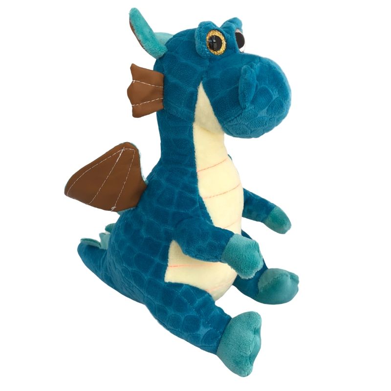 LBP Peluche de Dragón, Suave, Color Verde, Azul, Dragoncito de Peluche con Ojos brillantes, con Textura, 24 cm (10In)