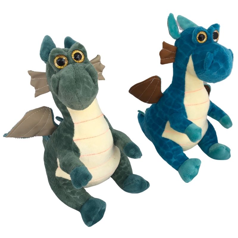 LBP Peluche de Dragón, Suave, Color Verde, Azul, Dragoncito de Peluche con Ojos brillantes, con Textura, 24 cm (10In)