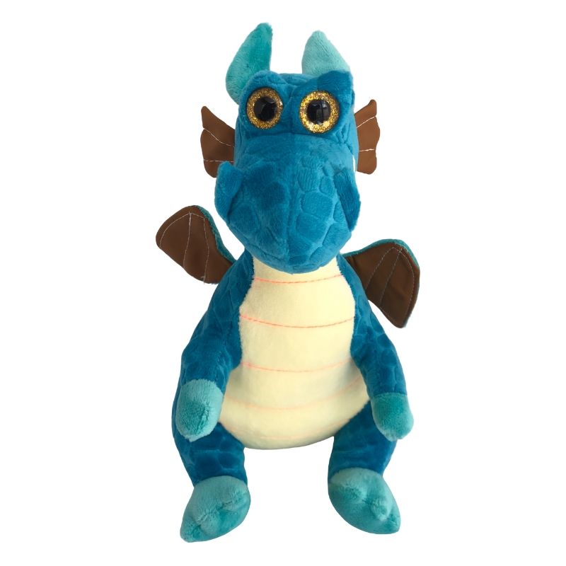 LBP Peluche de Dragón, Suave, Color Verde, Azul, Dragoncito de Peluche con Ojos brillantes, con Textura, 24 cm (10In)
