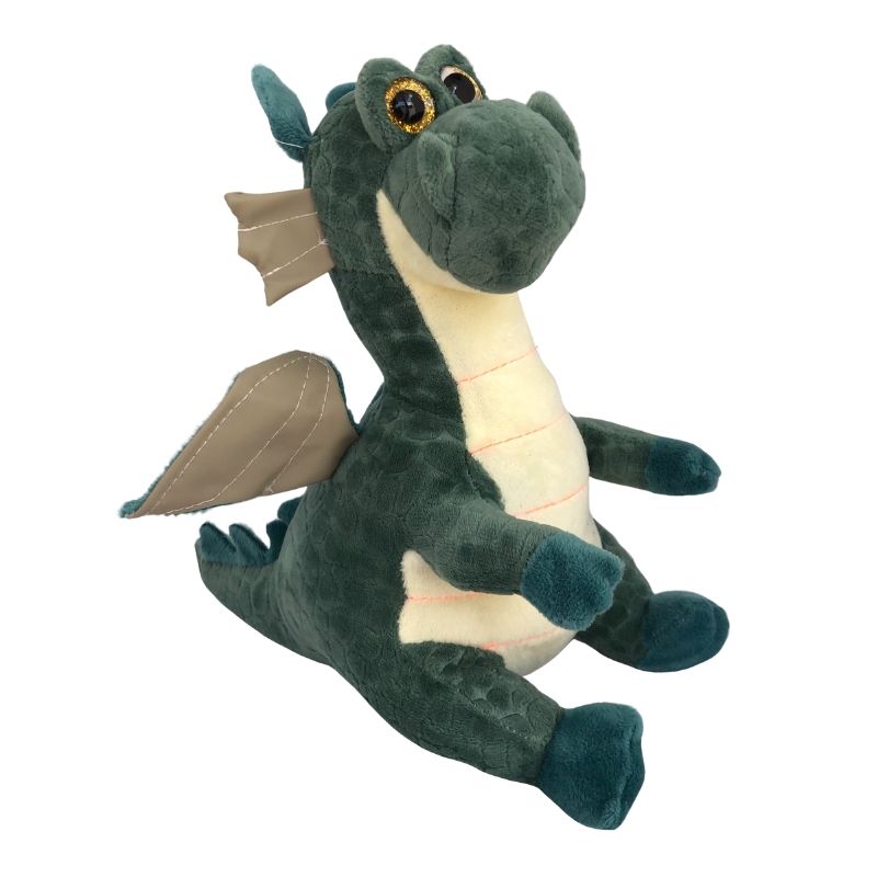 LBP Peluche de Dragón, Suave, Color Verde, Azul, Dragoncito de Peluche con Ojos brillantes, con Textura, 24 cm (10In)
