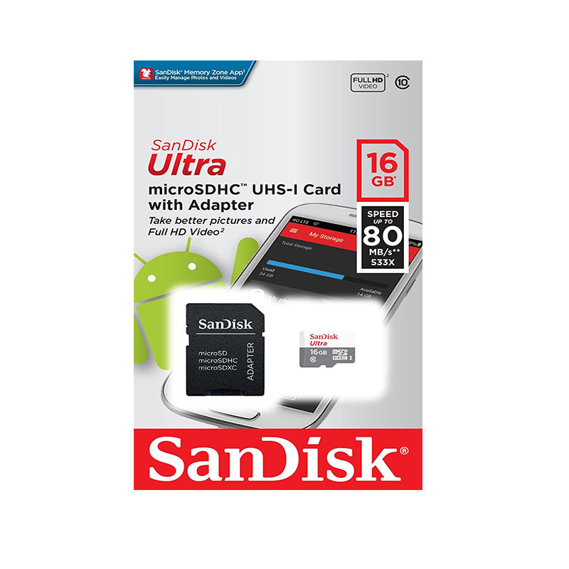 MICRO SD 16GB CLASE 10 ULTRA  80MB -SANDISK-