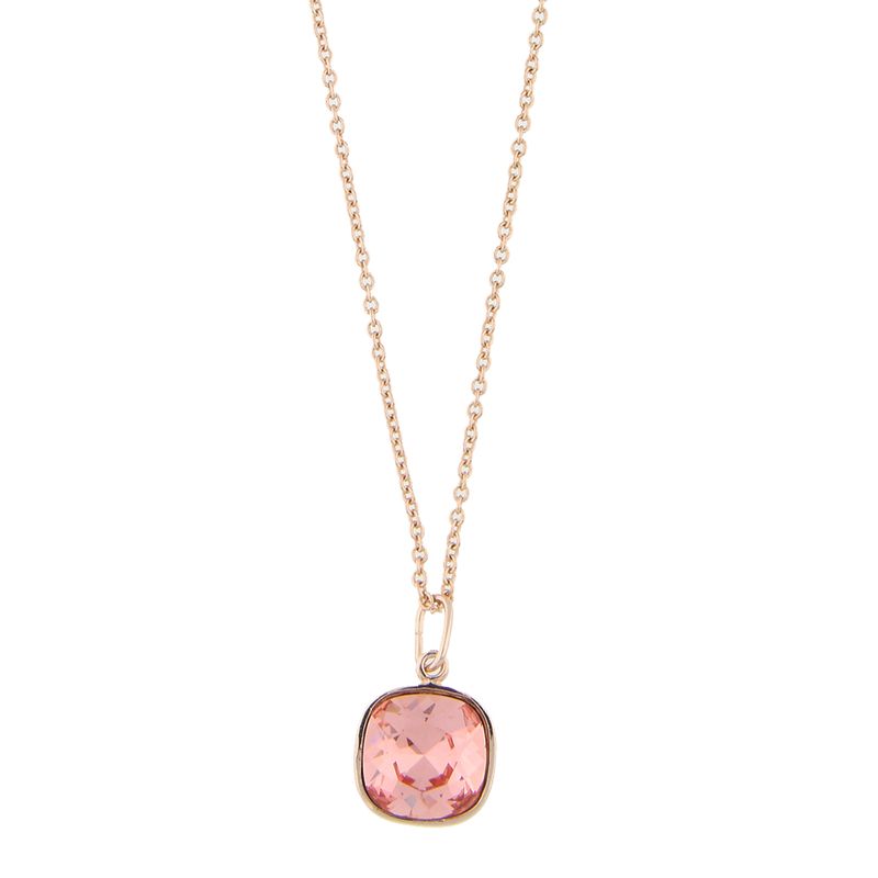 Collar para Mujer con Cristal Fino Europeo en forma de Cuadrado Chico- Bañado en Oro Rosa14k- Collar Elegante y Brillante-Collares de Mujer de Moda- Joyería para Mujer de Moda- Regalo especial