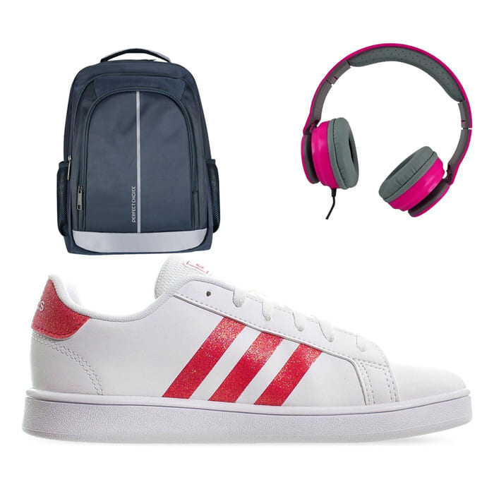 Tenis Adidas GRAND COURT KE ROSA/BRILLOS - EG5136 + Diadema + Mochila