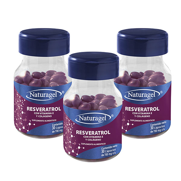 Resveratrol con vitamina E y Colageno Naturagel Paquete de 3 frascos