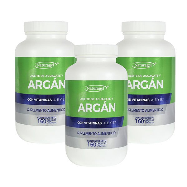 Aceite de Argan, Aceite de Aguacate, Vitaminas E,A, Biotina Naturagel Paquete de 3 frascos