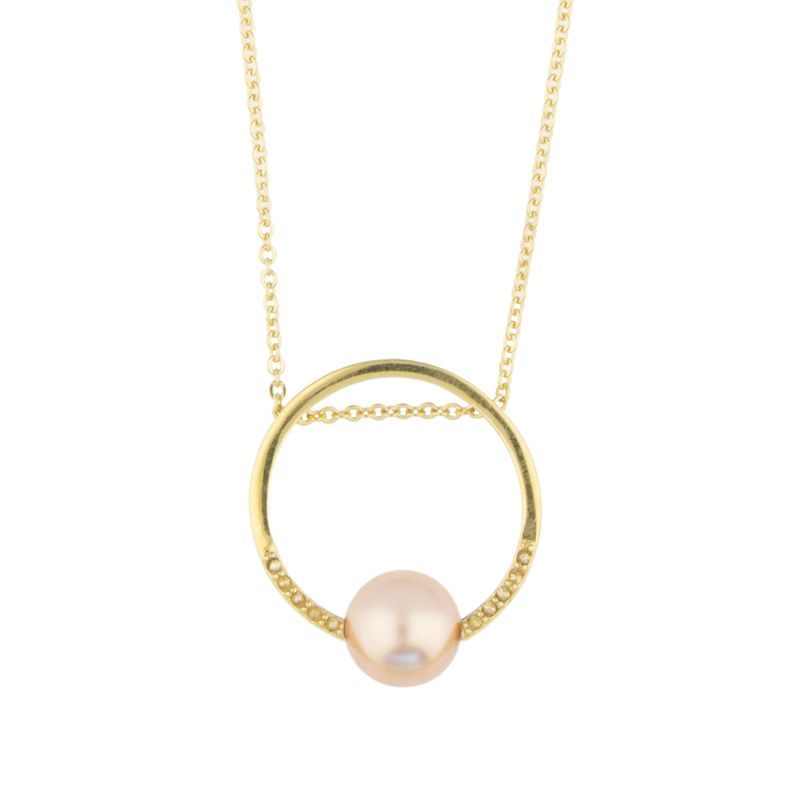 Collar para Mujer con Cristal Fino Europeo en forma de Aro Perla, Bañado en Oro 14k- Collar Elegante y Brillante-Collares de Mujer de Moda- Joyería para Mujer de Moda- Regalo especial