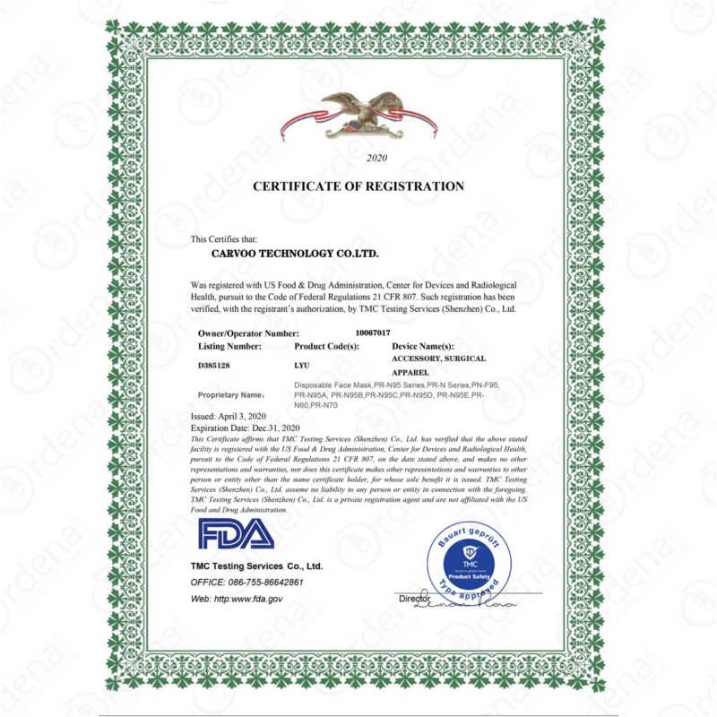 Mascarilla N95 Certificado FDA Cubre Bocas Antiviral 100 Pzs