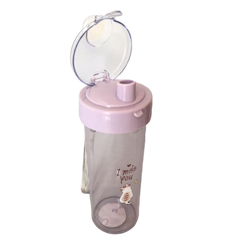 LBP Vaso, Termo, Botella de Plástico Transparente, Tapa con cubierta a prueba de fugas, estilo Chug, Color Rosa, Morado, Azul, Verde, Con Dibujo de Animalitos, 13.5 oz (400 ml), 7.8In (20 cm)