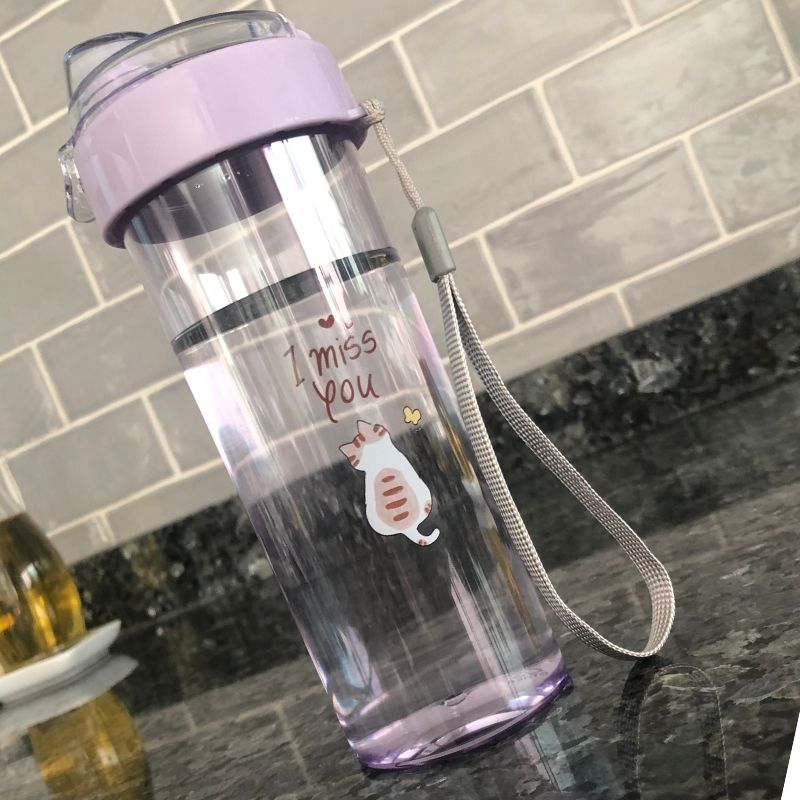 LBP, 4 PACK, Vaso, Termo, Botella de Plástico Transparente, Tapa con cubierta a prueba de fugas, estilo Chug, Color Rosa, Morado, Azul, Verde, Con Dibujo de Animalitos, 13.5 oz (400 ml), 7.8In (20 cm)