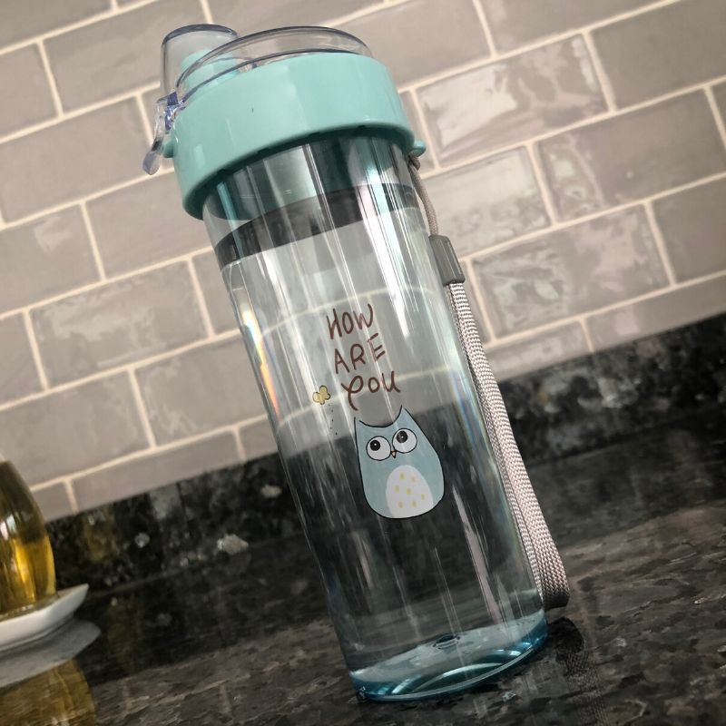 LBP, 4 PACK, Vaso, Termo, Botella de Plástico Transparente, Tapa con cubierta a prueba de fugas, estilo Chug, Color Rosa, Morado, Azul, Verde, Con Dibujo de Animalitos, 13.5 oz (400 ml), 7.8In (20 cm)