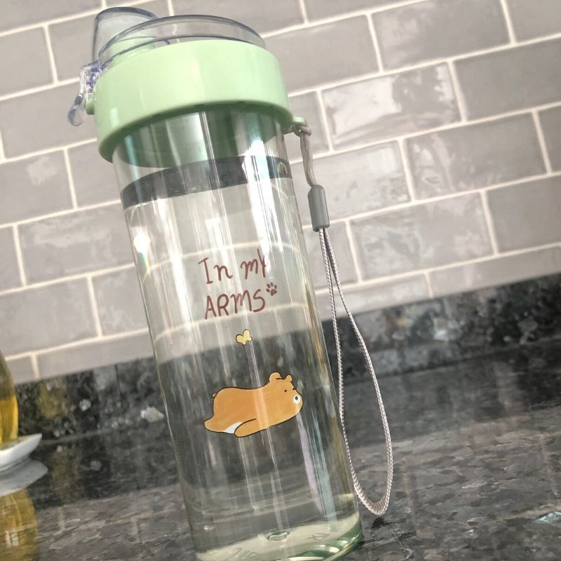 LBP, 4 PACK, Vaso, Termo, Botella de Plástico Transparente, Tapa con cubierta a prueba de fugas, estilo Chug, Color Rosa, Morado, Azul, Verde, Con Dibujo de Animalitos, 13.5 oz (400 ml), 7.8In (20 cm)