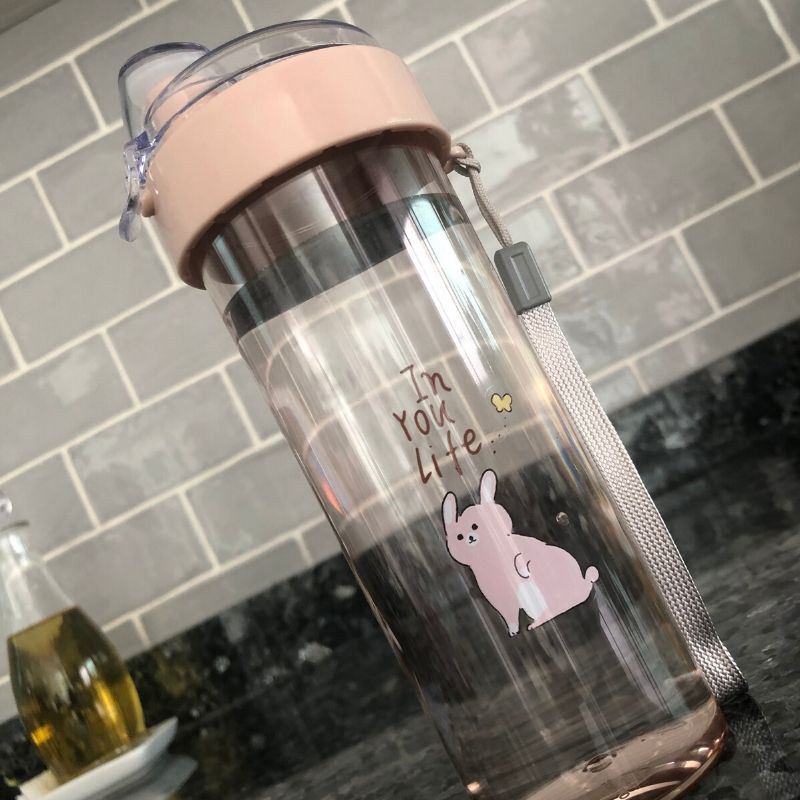 LBP, 4 PACK, Vaso, Termo, Botella de Plástico Transparente, Tapa con cubierta a prueba de fugas, estilo Chug, Color Rosa, Morado, Azul, Verde, Con Dibujo de Animalitos, 13.5 oz (400 ml), 7.8In (20 cm)