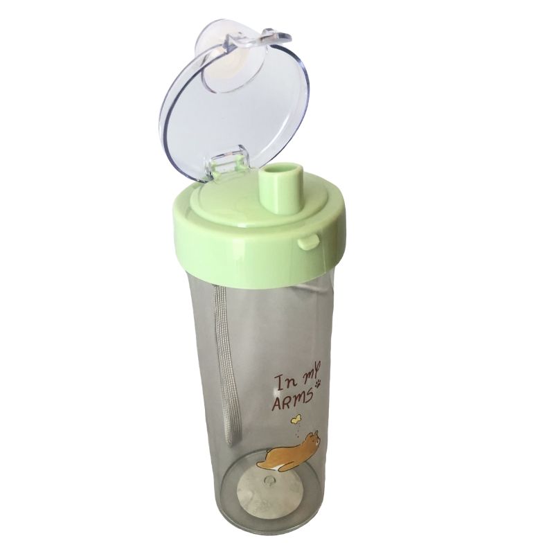 LBP, 4 PACK, Vaso, Termo, Botella de Plástico Transparente, Tapa con cubierta a prueba de fugas, estilo Chug, Color Rosa, Morado, Azul, Verde, Con Dibujo de Animalitos, 13.5 oz (400 ml), 7.8In (20 cm)