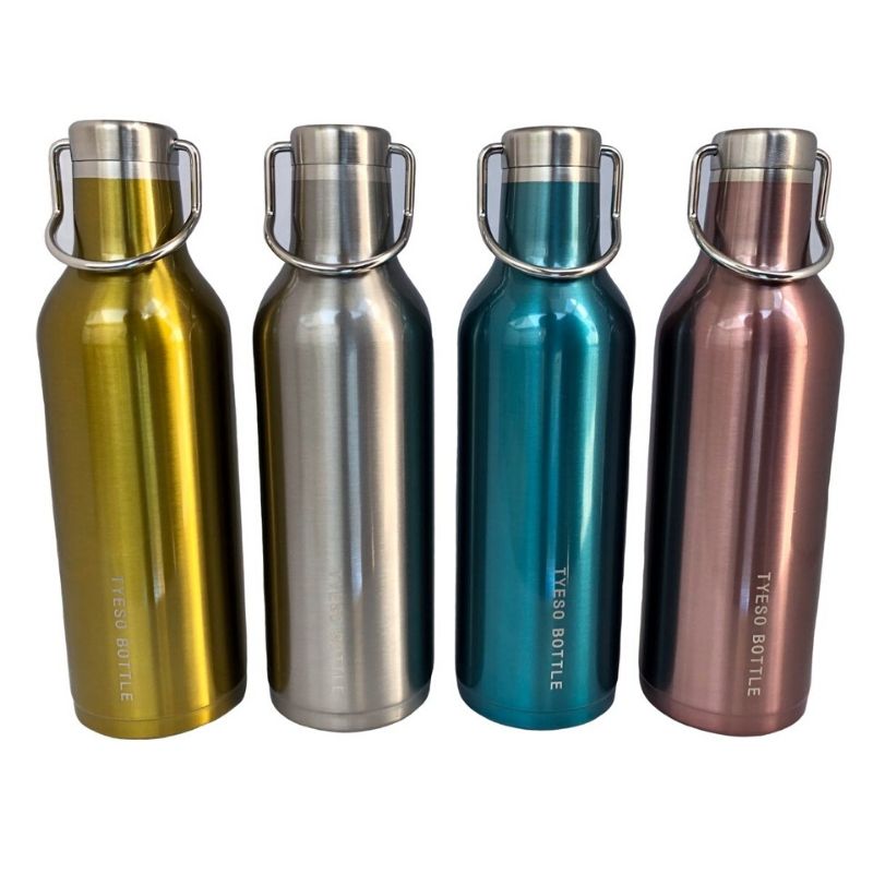 LBP 4 PACK, Termo, Vaso, Botella Doble Pared con Tapa , Acero Inoxidable, con Agarradera de metal, Forma Botella, Color Dorado, Plateado, Azul, Rosa Metálico, 16 oz (473 ml), 9.2In (23.5 cm)