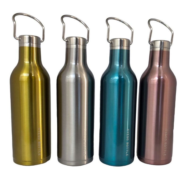 LBP 4 PACK, Termo, Vaso, Botella Doble Pared con Tapa , Acero Inoxidable, con Agarradera de metal, Forma Botella, Color Dorado, Plateado, Azul, Rosa Metálico, 16 oz (473 ml), 9.2In (23.5 cm)