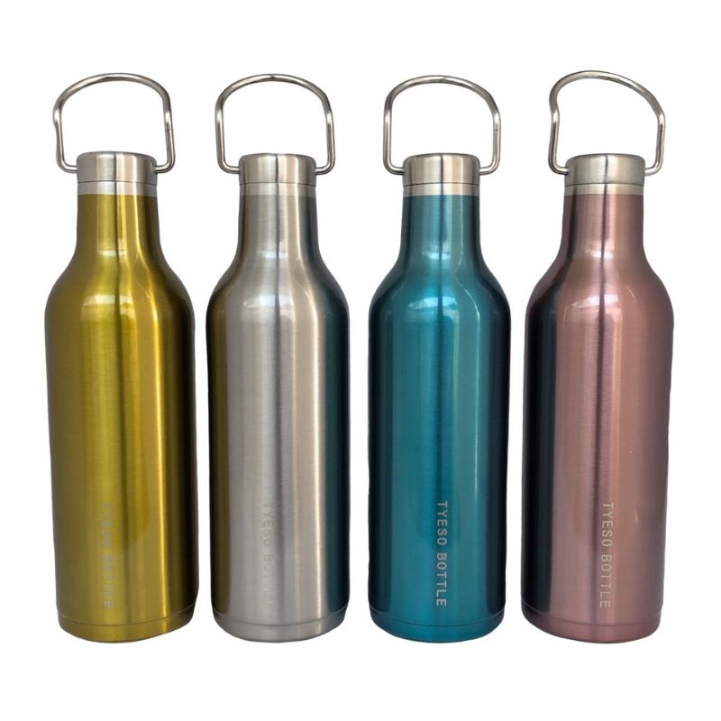 LBP 4 PACK, Termo, Vaso, Botella Doble Pared con Tapa , Acero Inoxidable, con Agarradera de metal, Forma Botella, Color Dorado, Plateado, Azul, Rosa Metálico, 16 oz (473 ml), 9.2In (23.5 cm)