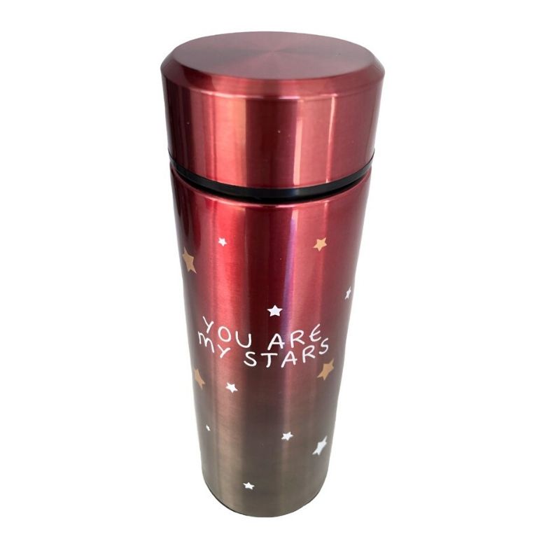 LBP 4 PACK, Termo, Taza, Botella Doble Pared con Tapa, Acero Inoxidable, con Infusor integrado para Té o Tisana, Diseño de Estrellas, Color Azul, Verde, Negro, Rojo, Metálico, 12 oz (350 ml), 7.8In (20 cm)