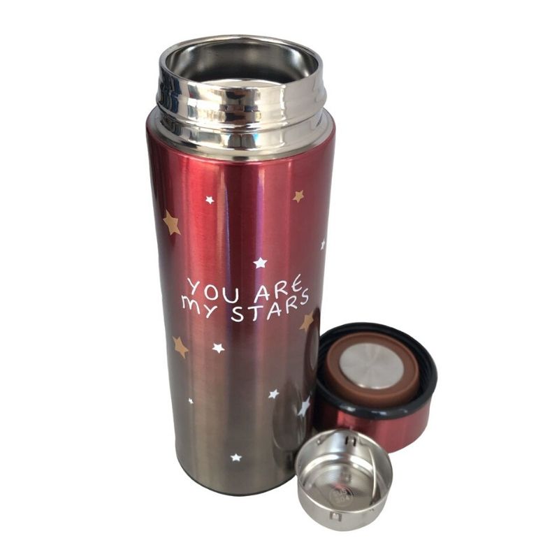 LBP 4 PACK, Termo, Taza, Botella Doble Pared con Tapa, Acero Inoxidable, con Infusor integrado para Té o Tisana, Diseño de Estrellas, Color Azul, Verde, Negro, Rojo, Metálico, 12 oz (350 ml), 7.8In (20 cm)