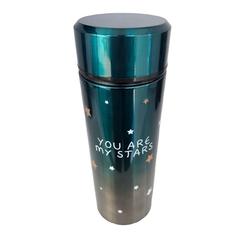 LBP 4 PACK, Termo, Taza, Botella Doble Pared con Tapa, Acero Inoxidable, con Infusor integrado para Té o Tisana, Diseño de Estrellas, Color Azul, Verde, Negro, Rojo, Metálico, 12 oz (350 ml), 7.8In (20 cm)
