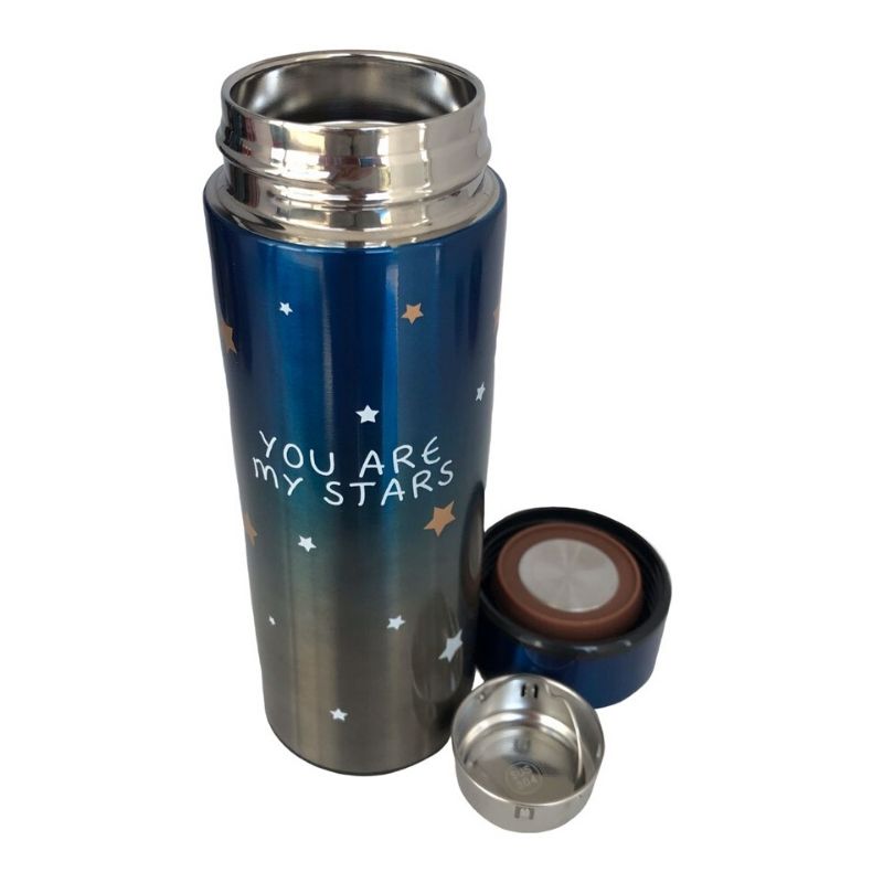 LBP 4 PACK, Termo, Taza, Botella Doble Pared con Tapa, Acero Inoxidable, con Infusor integrado para Té o Tisana, Diseño de Estrellas, Color Azul, Verde, Negro, Rojo, Metálico, 12 oz (350 ml), 7.8In (20 cm)