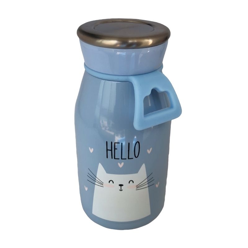 LBP Taza, Termo Doble Pared con Tapa, Acero Inoxidable, Diseño de Dibujos de Animales, Conejo, Gato, Oso, Color Rosa, Azul, Negro, Verde Menta, Antiderrames, 12 oz (350 ml), 6.7In (17 cm)