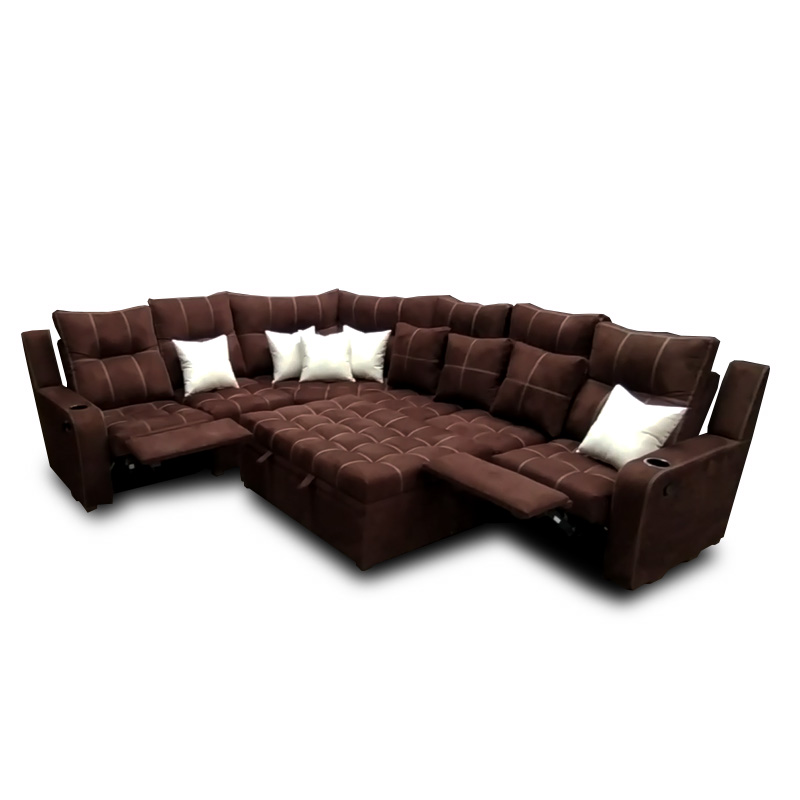 Sala Toronto c/2 reclinables y taburete baul, Tela Suede Chocolate MADERIAN // ENTREGA CDMX Y AREA METROPOLITANA